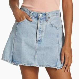 Agolde Slice Denim Pleated Button Fly Mini Skirt Size 26